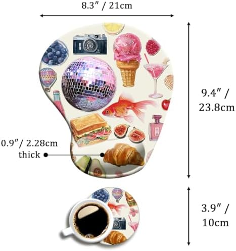 Ergonomic Mouse Pad with Wrist Support,Mouse Pad with Wrist Rest and Coaster Set,Office Supplies Non-Slip Mouse Pads for Desk, Non-Slip Comfortable,Pink Stickers