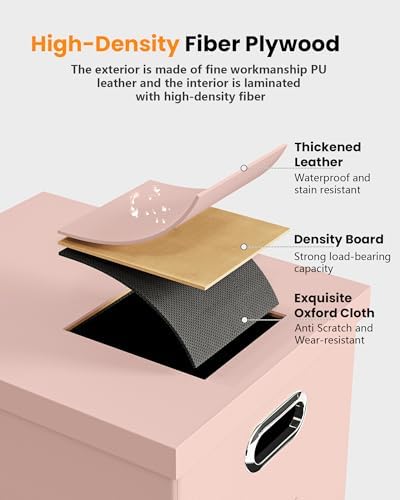 Oterri 2 Pack File Storage Organizer Box,Filing Box,Portable File Box with Lid,Fit for Letter/Legal File Folder Storage, Cream-pink(Leather)-Box only