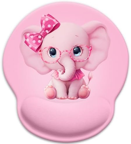 LIMKRIAN Pink Elephant Ergonomic Mouse Pad with Wrist Rest, 9.8 x 8.6 in