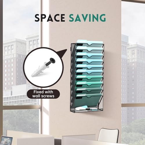 11-Tier Wall File Organizer, Hanging File Holder, Wall Mounted Mail Sorter