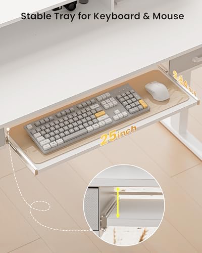 Electric Standing Desk with Keyboard Tray, 63x24 Inches Height Adjustable Stand up Desk with 2 Drawers, Ergonomic Sit to Stand Table with Storage Monitor Stand, White