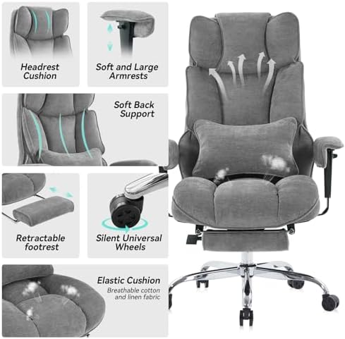 Efomao Big and Tall Fabric Executive Office Chair,Grey