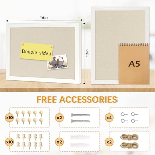 DOLLAR BOSS Double-Sided Bulletin Boards with Linen 16"x12" 2Pcs Cork Board