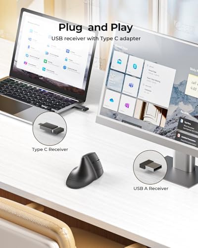 seenda MOE302 Wireless Vertical Ergonomic Mouse for Wrist Comfort,Black
