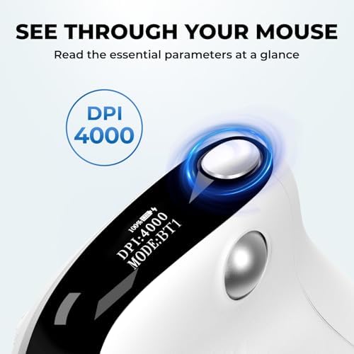 DELUX Seeker Ergonomic Mouse Wireless, Vertical Mouse with OLED Screen, 6 Buttons&Thumb Wheel Function, Silent Click, Up to 7200DPI, Programmable, Rechargeable, BT/2.4G/Wired, RGB Light(M618XSD-White)