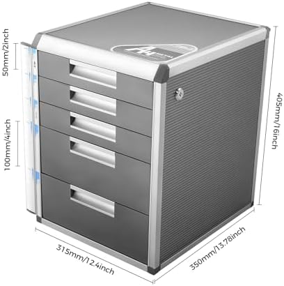 Desk Organizer with 5 Drawers, Metal Desktop Storage Cabinet File Holder with Locks and Keys, Filing Case Literature Organizer for Office Home, L12.4*D13.8*H16in, Silver & Grey