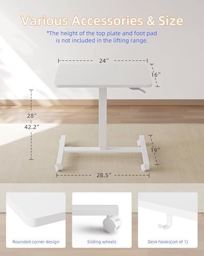 YIHAYO 24 x 16 Inches Mobile Small Standing Desk with Wheels, White