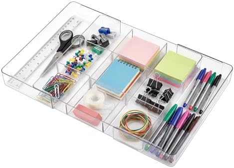 Briwooody 1 Pcs Expandable Drawer Organizer, Clear, 11 Compartments