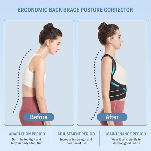 Posture Corrector,Suitable for Men and Women Upper and Lower Back Pain Relief - Scoliosis, Hunchback, Eicgo Adjustable Posture Corrector belt,Comfortable and Breathable Back Straightener (Black, Medium)