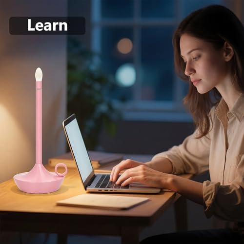 Cordless Table Lamp, Rechargeable LED Table Light, Portable Touch Dimmable (Pink)