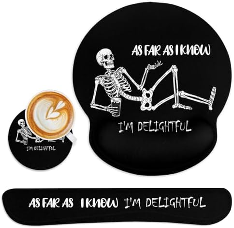 Britimes Ergonomic Mouse Pad Set with Wrist Rest, Black Skull Skeleton