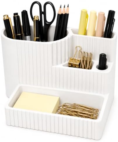 Desk Organizer with Multiple Compartments, Desktop Organizer for Office Supplies, Pens, Pencils, Markers, Scissors, Sticky Notes & Paper Clips, Modern Desk Storage for Home Office, School & Dorm