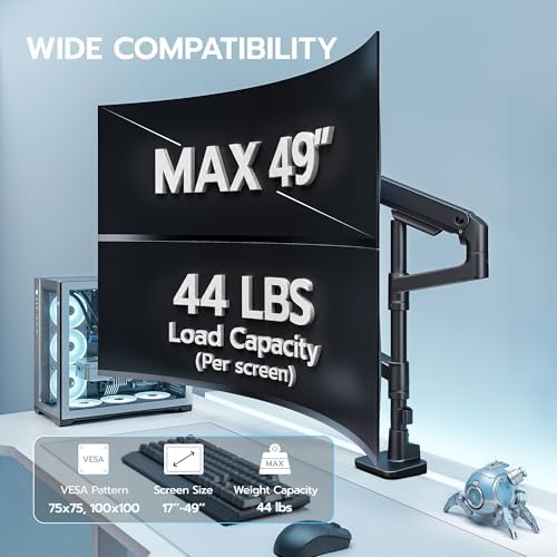 Dual Extra Tall Monitor Arm Desk Mount for 17-49 Inch Monitors, Black