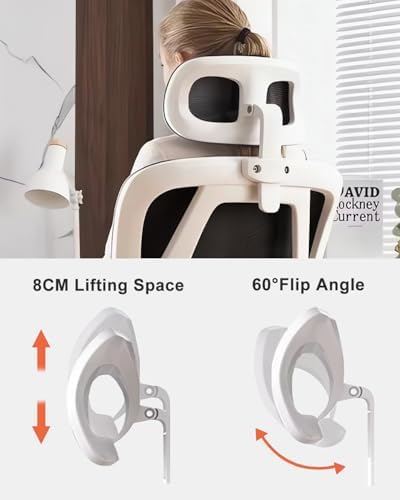 Office Chair Mesh Desk Chair, Ergonomic High-Back Rolling Gaming Work Chairs with Wheels and Adjustable Headrests,Comfortable Flip-up Arms for Home,Bedroom,Study Gaming