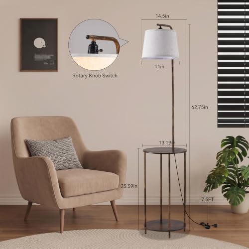 Floor Lamp with Table, 2-in-1 Side Table Floor Lamp with Linen Shade