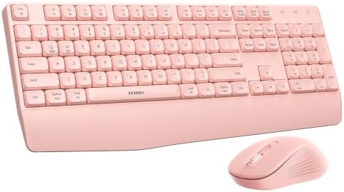 seenda Wireless Bluetooth Ergonomic Keyboard Mouse Combo, Full Size, Pink