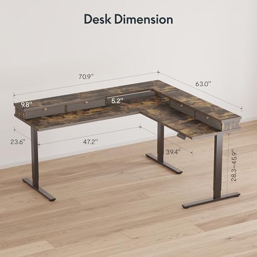 SANODESK 71x63 Electric L-Shaped Corner Standing Desk with 4 Drawers