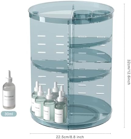 Rotating Makeup Organizer, DIY 8 Adjustable Layers Spinning Skincare Storage, Cosmetic Display Case with Brush Holder and Perfume Tray, Multi-Function Vanity Bathroom Countertop Organizer Clear Blue