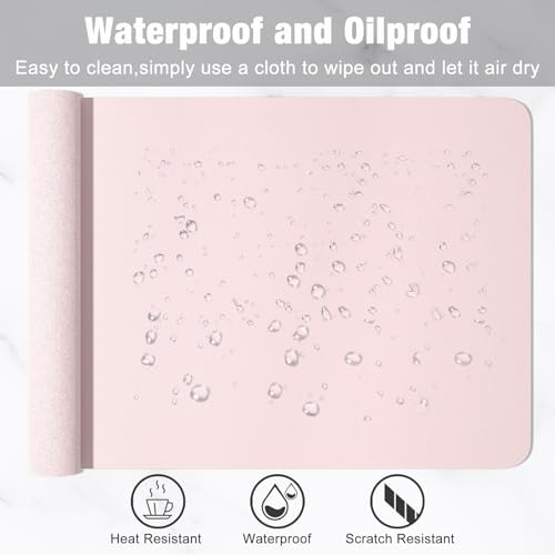 Hsurbtra Desk Pad, 48" x 17" PU Leather Desk Mat, XXXL Extended Mouse Pad, Waterproof Desktop Blotter Protector, Non-Slip Ultra Thin Large Laptop Keyboard Writing Mat for Office Home, Pink