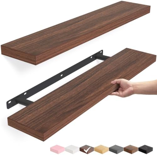 BAYKA Walnut-Like Floating Shelves 22.5in, 2 Pack, Wall Mounted Wall Decor