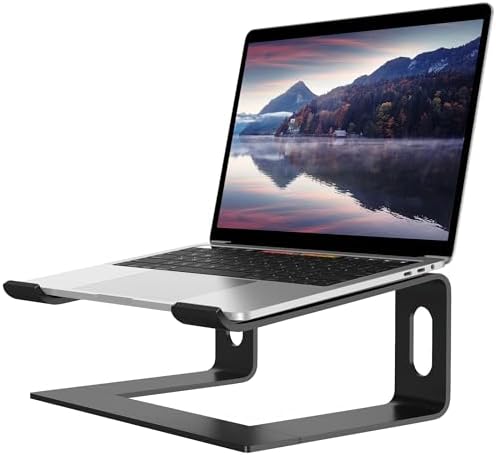 ALASHI Ergonomic Laptop Stand, Aluminum Desk Riser, 10-15.6", Black