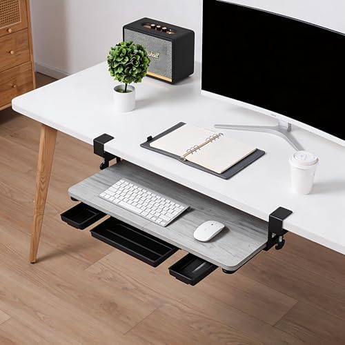 Keyboard Tray Under Desk with Drawer,26.77" X 11.81" (Grey)