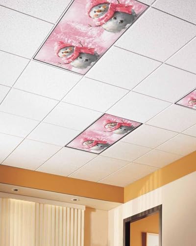 Pink Snowman Magnetic Fluorescent Light Covers for Ceiling Lights 2 x 4 Feet,Christmas Tree Forest Vintage Painting Office Classroom Kitchen Drop Ceiling Light Covers Filters Shade Panel 1 Pack