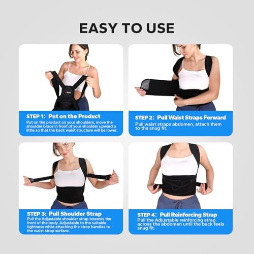 Posture Corrector for Men and Women, Upper Back Support Brace with Adjustable Shoulder Straps for Comfortable Posture Training – Invisible Under Clothing (Large 35.4-41.3‘’)