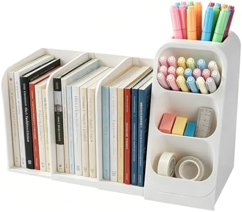 Multifunctional & Retractable Office Desk Organizer and Bookshelf, Small Space Desk Organizer with Magazine File Holder and Pen Holder,Desk Accessories & Workspace Organizers Office Supplies