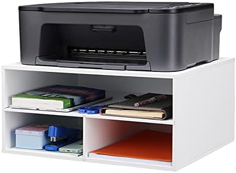 EMERIT Printer Stand for Desk - 2 Tier Desktop Printer Stand with Paper Storage, Printer Riser Organizer for Home Office, Holds up to 30 lbs, White
