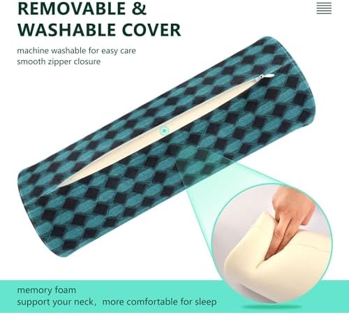 Outdoor Bolster Pillow Memory Foam Neck Roll Pillow Round Pillow Inserts Cylinder Memory Foam Pillow Knee Support Pillow Argyle Plaid Darkturquoise