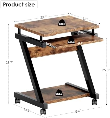 sogesfurniture Small Mobile Computer Desk with Keyboard Tray