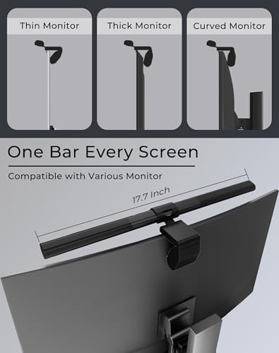 Monitor Light Bar, Computer Monitor Lamp for Flat & Curved Screens, Eye-Care USB Reading Desk Lamp with No Screen Glare, Stepless Dimming, Ra95 Touch Control Screen Bar for Home Office Gaming
