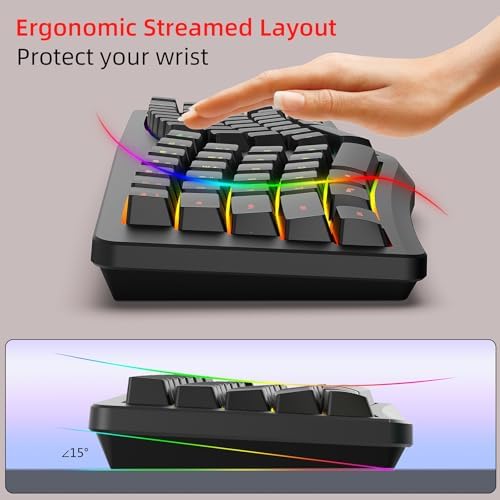 HXMJ-Wired Ergonomic Gaming Keyboard,Mechanical Feel,Detachable USB Cable,69 Keys,RGB Backlit-Black