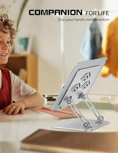 Tablet Stand for Desk, Fits All iPad up to 14", Silver, Plus Size