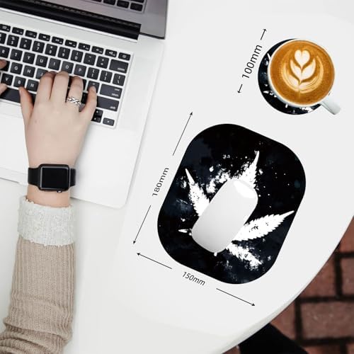 Small Mouse Pad，Mini Mouse Pad 6 x 7 Inch，for Laptop Keyboard Tray Wireless Mouse Home Office Travel，with Non-Slip Rubber Base, Waterproof Mouse Mat，Marijuana Leaf