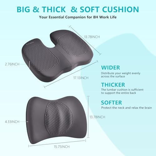 FLORICH Car Seat Cushion and Back Support for Office Chair Memory Foam Chair Cushions Pressure Relief Seat Pads with Gel Massage Point Lumbar Support Relief Sciatica & Tailbone (Light Grey)