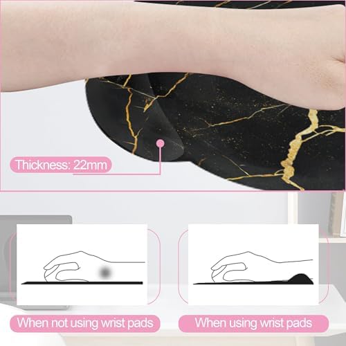 Golden Black Flowing Marble Mouse Pad with Wrist Rest and Keyboard Wrist Rest Set, Non-Slip Rubber Base Memory Foam Mouse Pad Set for Women, Office Desk Accessories, Gaming