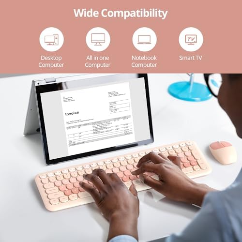 Surmen Cute Colorful Keyboard and Mouse Wireless Silent, Full-Size Retro Typewriter Wireless Quiet Slim Keyboard Low-Noise 2.4GHz for Computer, Desktop, Laptop(6-Diary Beige)