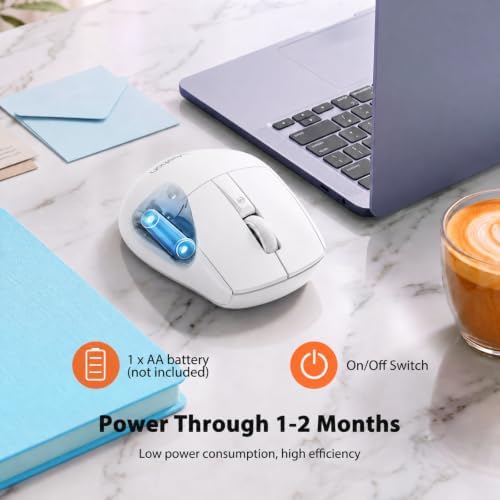 MEETION Wireless Mouse with 5 Side Buttons, Dual Mode Silent, White