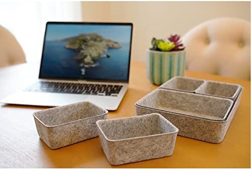 Welaxy 7pc Felt Desk Drawer Organizers Trays Gray Office Home Storage Bins
