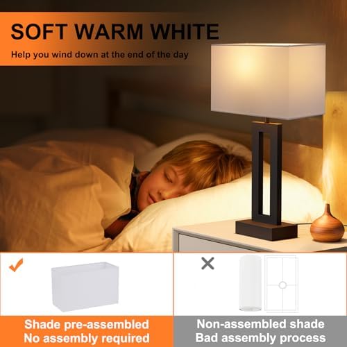 Nightstand Table Lamps for Bedrooms Set of 2 - Touch Bedside Lamp with USB C+A, 3 Way Dimmable Living Room Lamps for End Tables Set of 2, Modern Night Stand Lamps for Bed Side Guest Room(White)