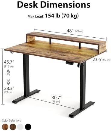 Agilestic 48*24 Inch Electric Standing Desk with Shelf & Led, Rustic Brown