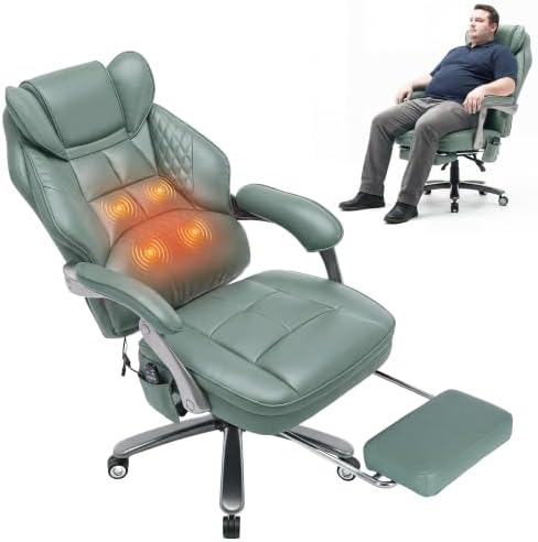 Big and Tall Massage & Heat Office Chair, Ergonomic Gaming Chair, Green