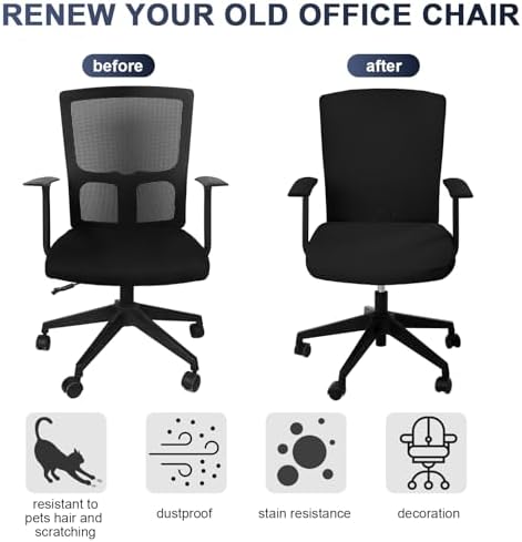 Tallew 4 Pcs Office Chair Covers Set Computer Armrest Slipcover Seat, Black