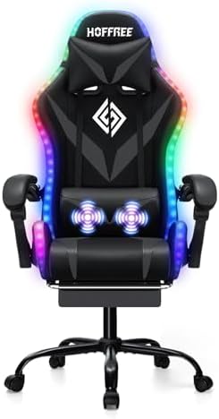 HOFFREE Gaming Chair with RGB LED Lights,Racing Style Computer Chair-Grey