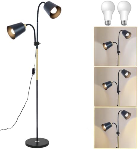 Floor Reading Lamp, Adjustable Height Bendable Short Standing Corner Lamps (Black-Metal)