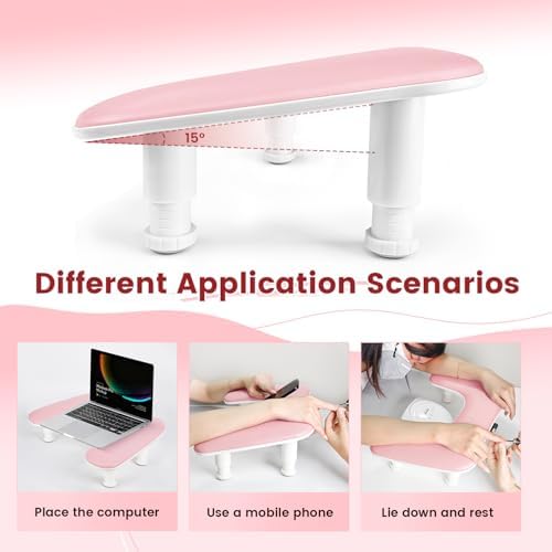 JODSONE Pink U-Shaped Manicure Arm Rest for Nails Tech with Rotating 360°Built-In Phone Holder and Adjustable Nail Arm Rest Detachable Manicure Hand Rest for Salon Design