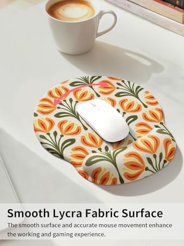 Seorsok Leaves & Floral Mouse Pad with Gel Wrist Support Mouse Pad,Ergonomic Aesthetic,Comfortable Mousepad for Office Game Work Computer,Pain Relief Mousepad with Non-Slip Silicone Base,Yellow