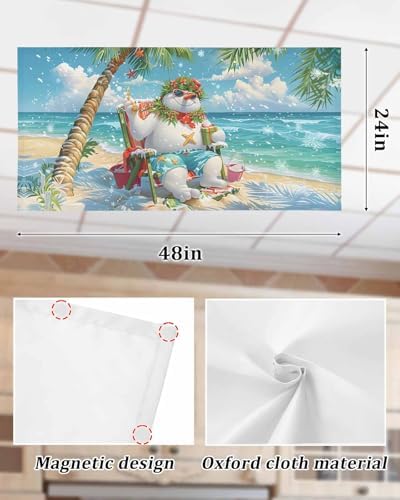 Christmas Magnetic Fluorescent Light Covers for Ceiling Lights 2 x 4 Feet,Beach Snowman Hawaii Tropical Tree Blue Green Office Classroom Kitchen Drop Ceiling Light Covers Filters Shade Panel 4 Packs